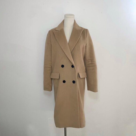 Camel Double Breasted Longline Coat | Womens Size Small/ Medium - Picture 1 of 4